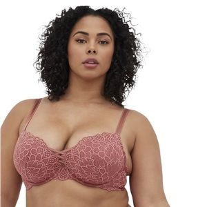 Torrid Pink Lace Plunge Bra 44DDD Rose Colored Criss Cross Plunge Push Up NWT
